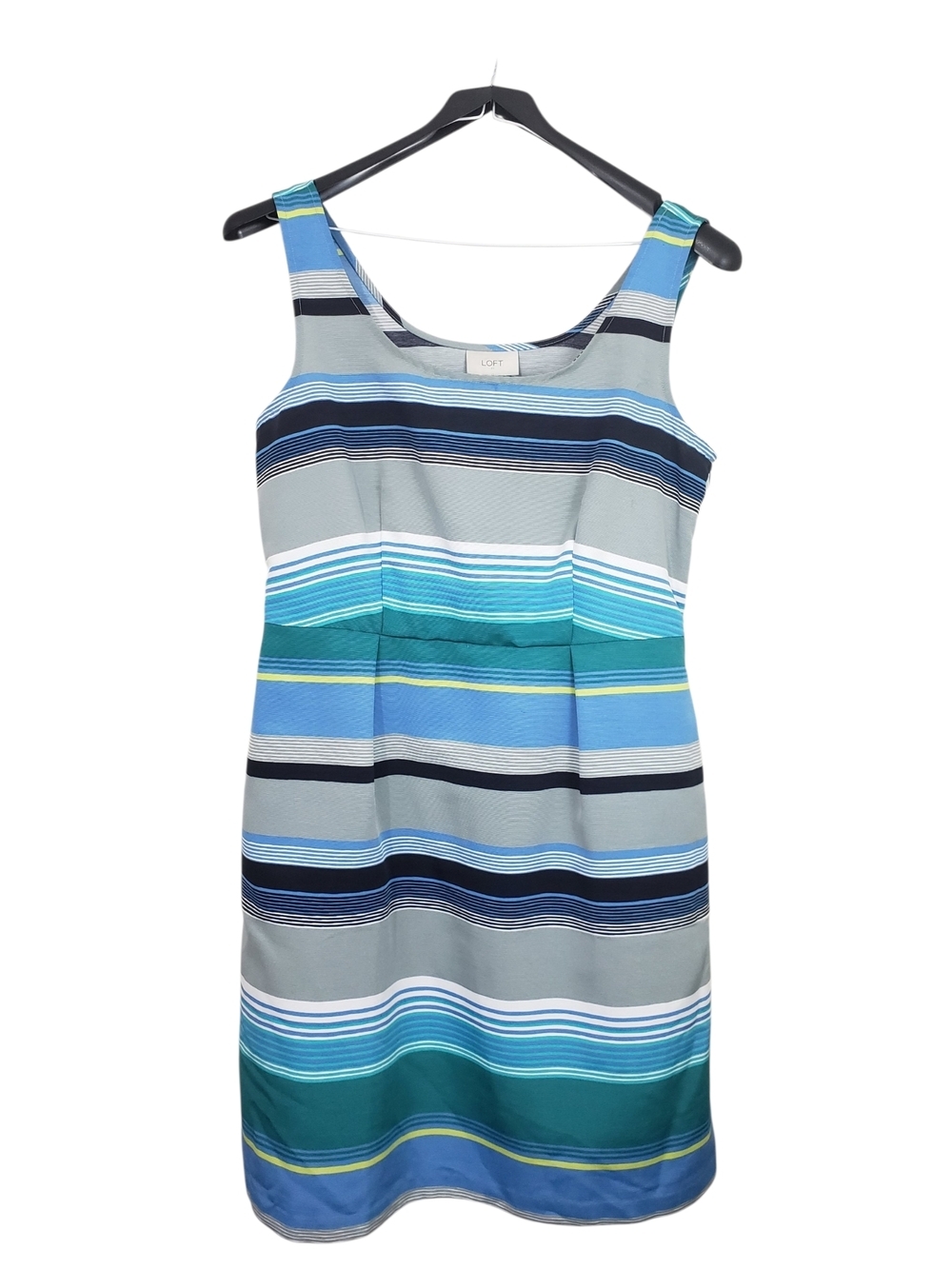 LOFT Multicolor Striped Scoop Neck Pleated Sleeveless Shift Dress Size 10